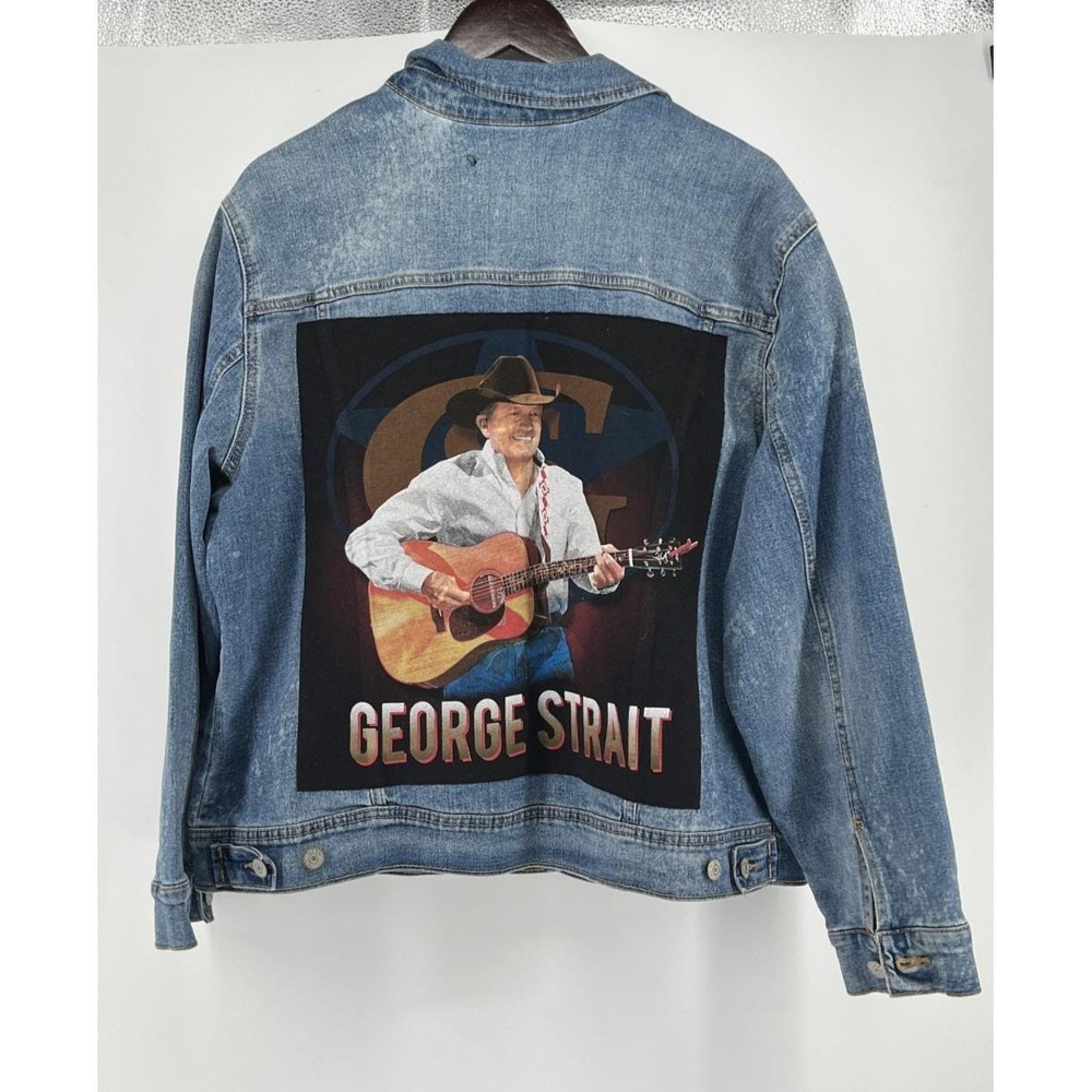 George Strait Denim Blue Jean Jacket Sz XXL‎ Custom Photo Patch